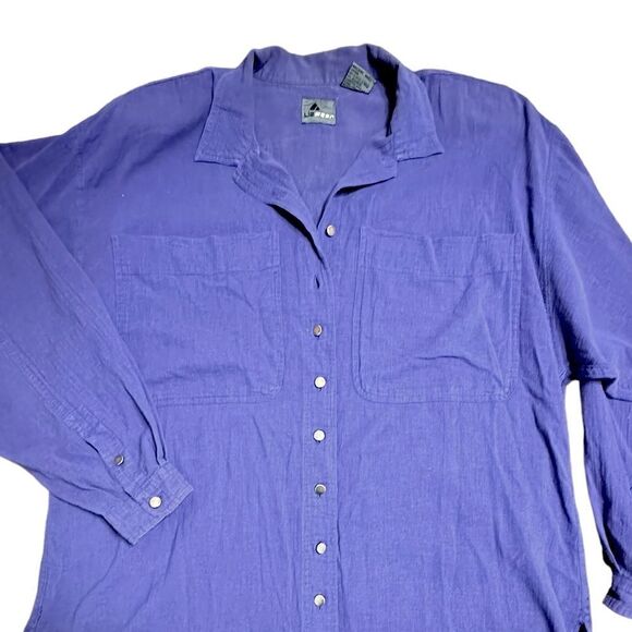 Vintage Lizwear Purple crinkly cotton long sleeve button up shirt size Large - Picture 4 of 11